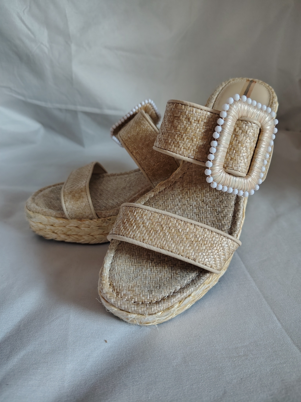 Sam Edelman Chase Raffia Platform Espadrille Sandals Natural Beige Women's 6M